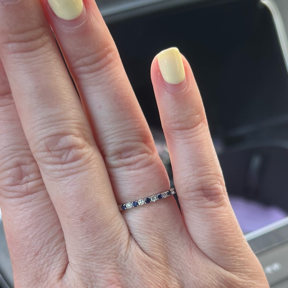 Chic Natural Diamond and Natural Sapphire White Gold Ring Size 5
